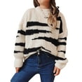 thumbnail image 1 of hirigin Fluffy Women Sweater Irregular Stripe Contrast Color Casual Loose Long Sleeves Pullover Tops Streetwear, 1 of 6