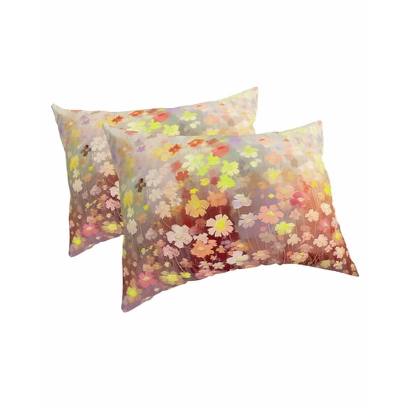 Orange Spring Floral Pillow Covers King Size 2 Pack, Modern Oil Painted Daisy Botanical Soft Bed Throw Pillowcases Breathable Cooling Long Lumbar Body Pillow Sham Cover for Bed Sofa 20''x36''