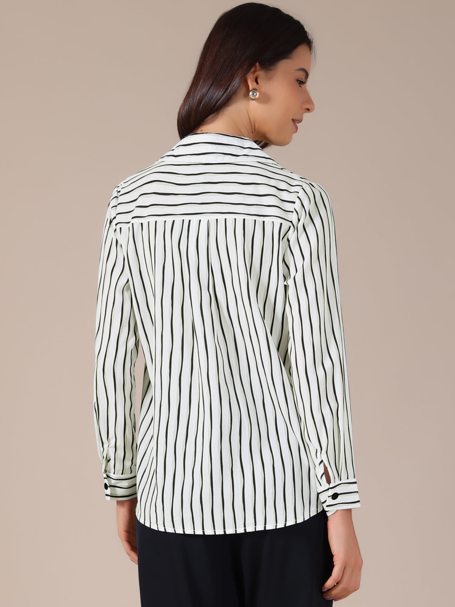 DARING DIVA Women's Striped Button Down Long Sleeve Elegant Work Shirt S White Black
