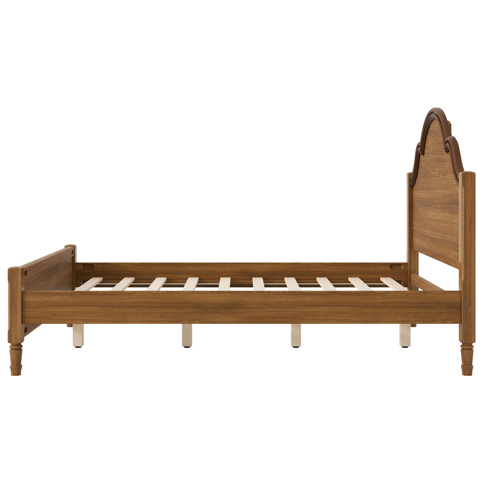 Euroco Wood Queen Size Platform Bed with Headboard, No Spring Box Needed, Walnut