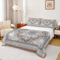 jejeloiu Retro Rustic Flowers Twin Sheet Sets,Bohemian Exotic Style Twin Fitted Sheet,Gray Blue Flat Sheet For Girls Kids,Super Cozy Room Decor,3 Pieces