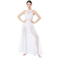 thumbnail image 5 of IBTOM CASTLE Women Lyrical Dance Dress Lace Sleeveless Leotard Sheer Flowy Long Wrap Skirt 2pcs Outfit XL White, 5 of 8
