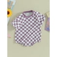 thumbnail image 3 of Qtinghua Newborn Infant Baby Girl Boy Jumpsuit Checkerboard Print Short Sleeve Romper Summer Clothes Purple 6-12 Months, 3 of 9