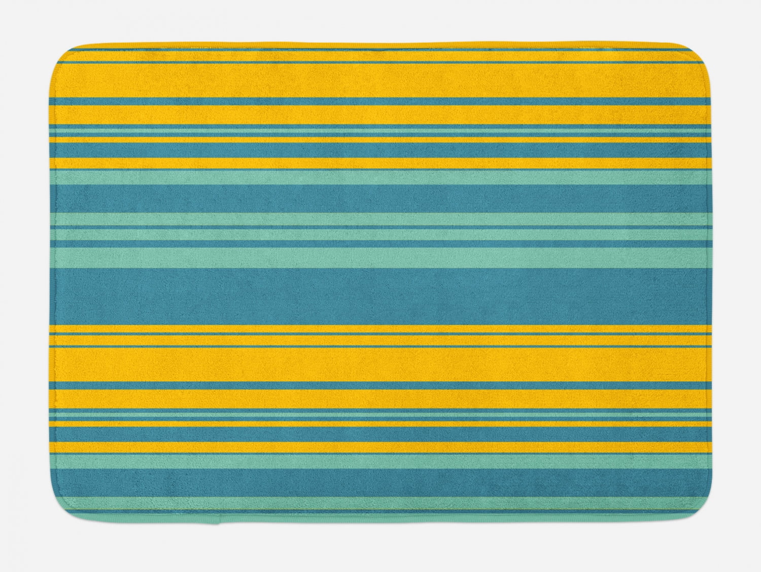 Yellow and Blue Bath Mat, Horizontal Abstract Color Stripes Lines