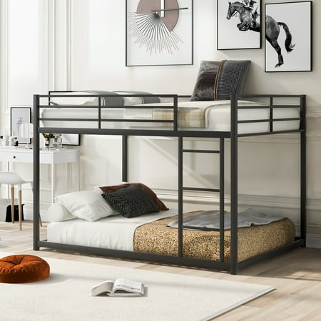 Full over Full Metal Bunk Bed  Low Bunk Bed with Ladder  Black(Old SKU:MF197034AAB)