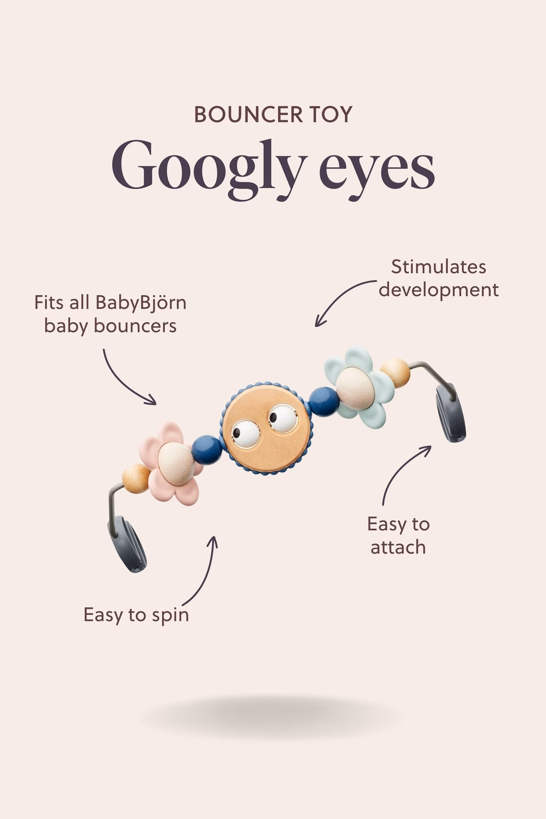 BabyBjorn Baby Bouncer Balance Soft Beige/Gray with Toy Googly Eyes Pastels