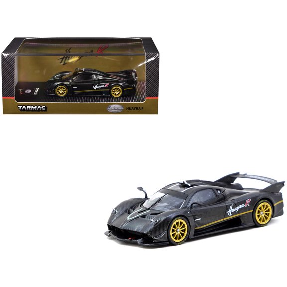 Pagani Huayra R Matt Black Carbon Fiber with Gold Wheels Limited Edition "Global64" 1/64 Diecast Model Car by Tarmac Works