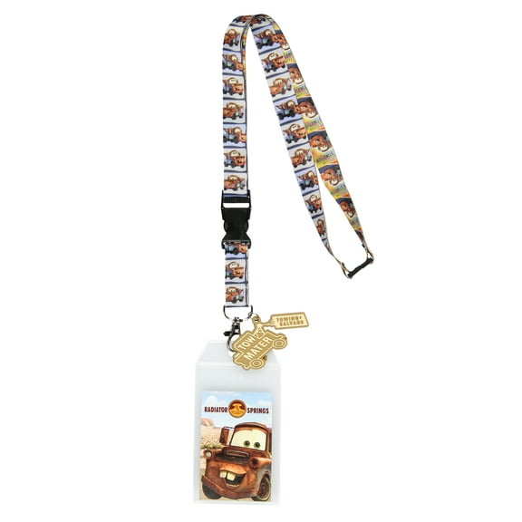 Disney Cars Mater Radiator Springs Lanyard ID Badge Holder with 3" Rubber Tow Mater Charm