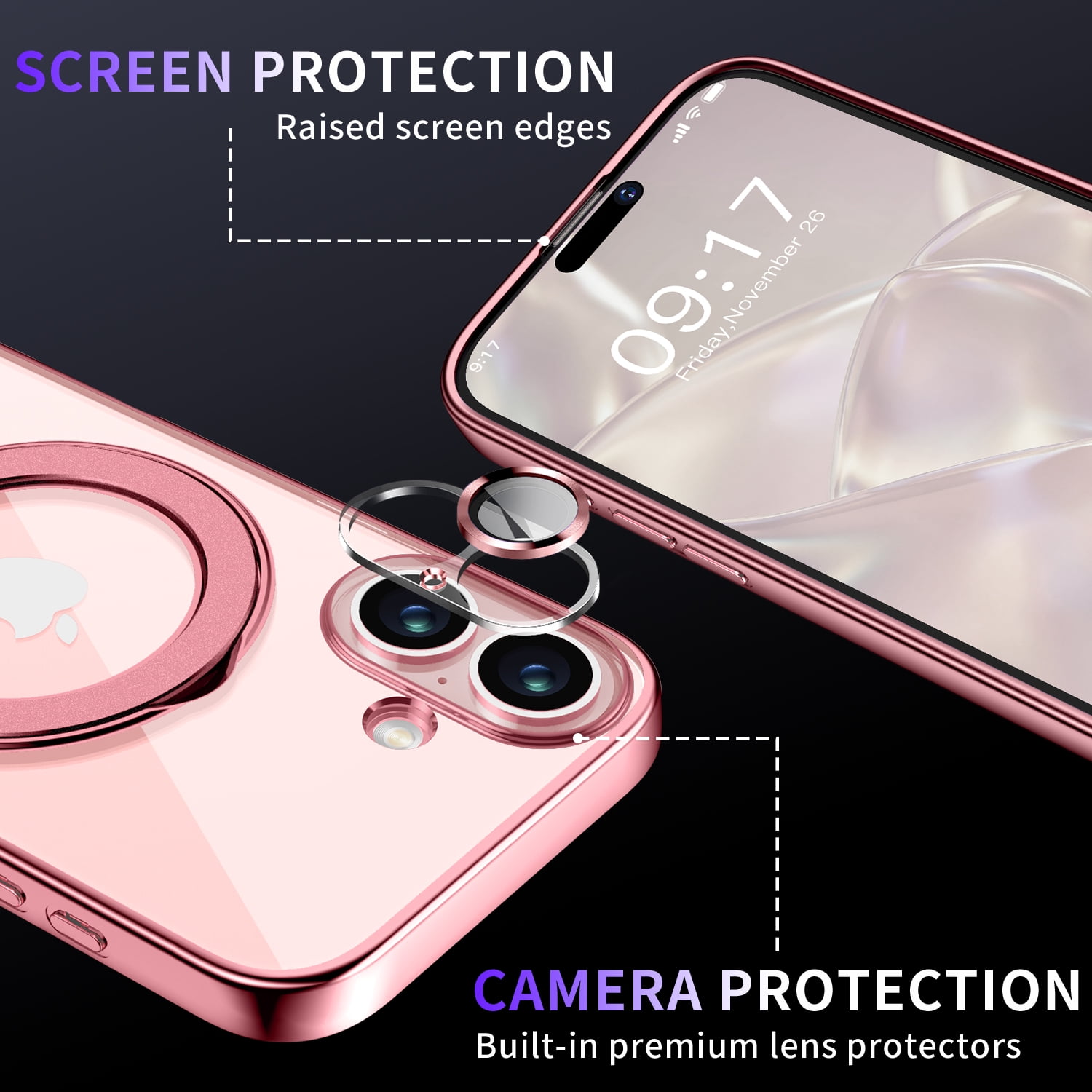JETeacka Magnetic for iPhone 17 Case with Invisible Kickstand, MagSafe Compatible, Camera Protection, Shockproof Not Yellowing Slim Soft Cover, Pink