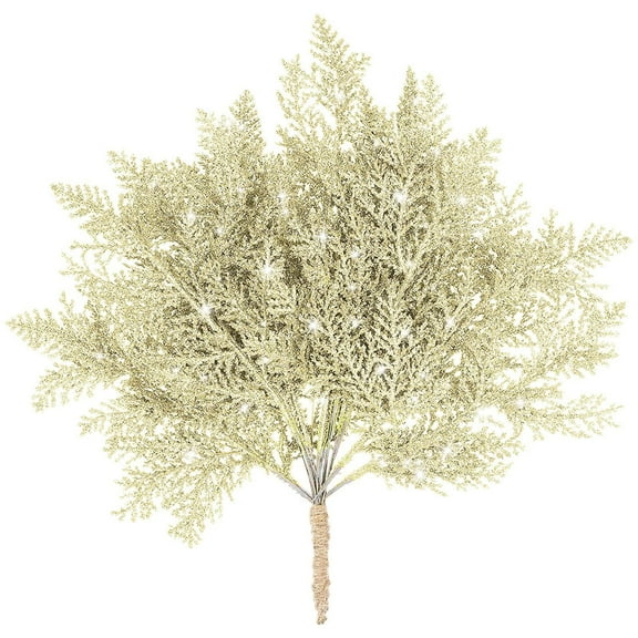 Namzi Christmas Glitter Stems 20pcs Artificial Pine Tree Picks for Christmas Tree Ornaments fillers (Champagne)