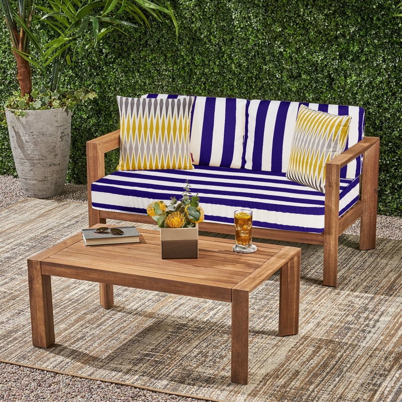 Outdoor Loveseat Cushions Set 48" x 24" Water Repellent & Fadeness Patio Furniture Cushions with Removable Cover and Ties, Patio Love Seat Sofa Cushions for Porch Garden Chair （Blue white stripes）