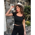 thumbnail image 3 of Women's Short Sleeve Square Neck T-Shirt Slim Casual Basic Crop Top Outing Top, 3 of 5