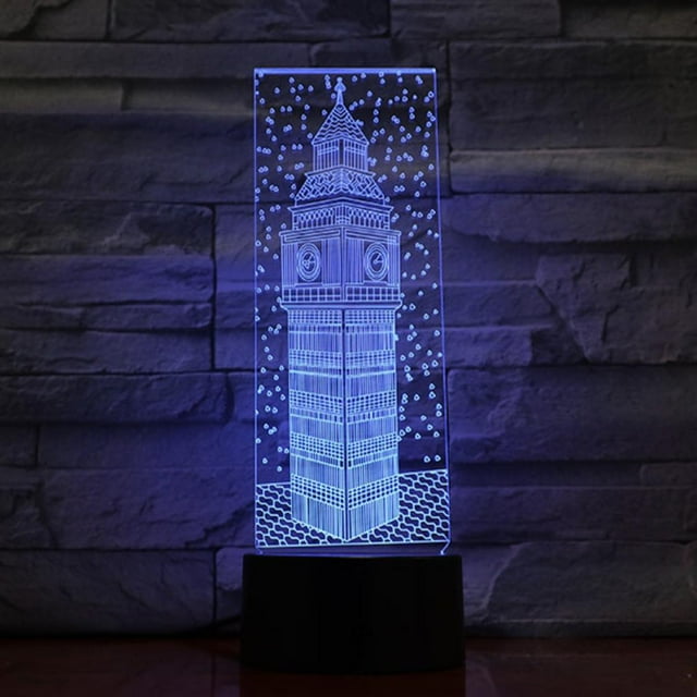 Lámpara de ilusión LED 3D Eliza White Tower con luz nocturna