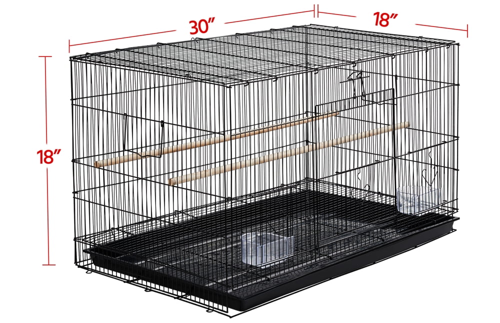 Alden Design 30" Bird Cage with Slide-Out Tray and Wood Perches, Black