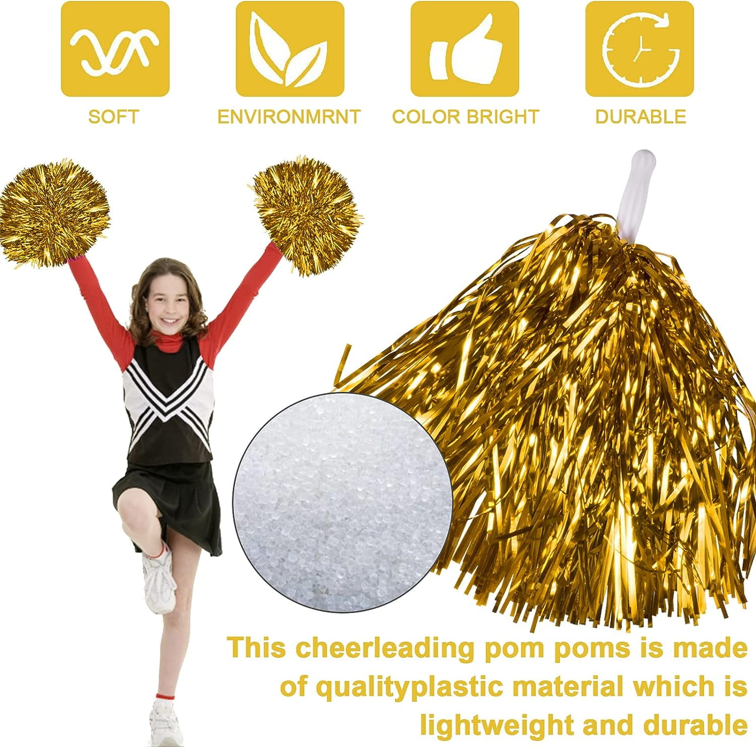 LINLIN 12Pcs Cheerleading Pom Poms Dance Cheer Poms Cheerleader Pompoms Cheer for Kids Adults Ball Dance Sports Team Spirit Cheering Fancy Dress Night Party