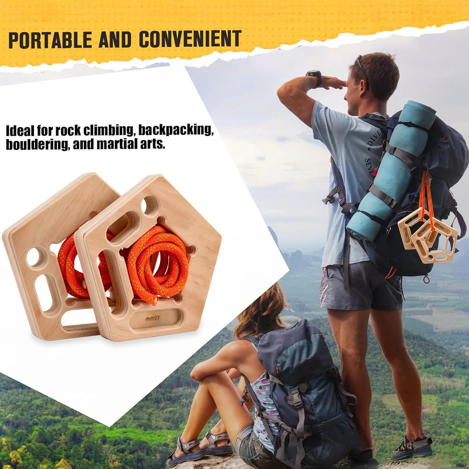 YIFAEUX Rock Climbing Wooden Hangboard Climbers Hand Grip Strength Trainer Finger Forearm Strengthener Portable Pentagon Pull-Up Training Hanging Fingerboard