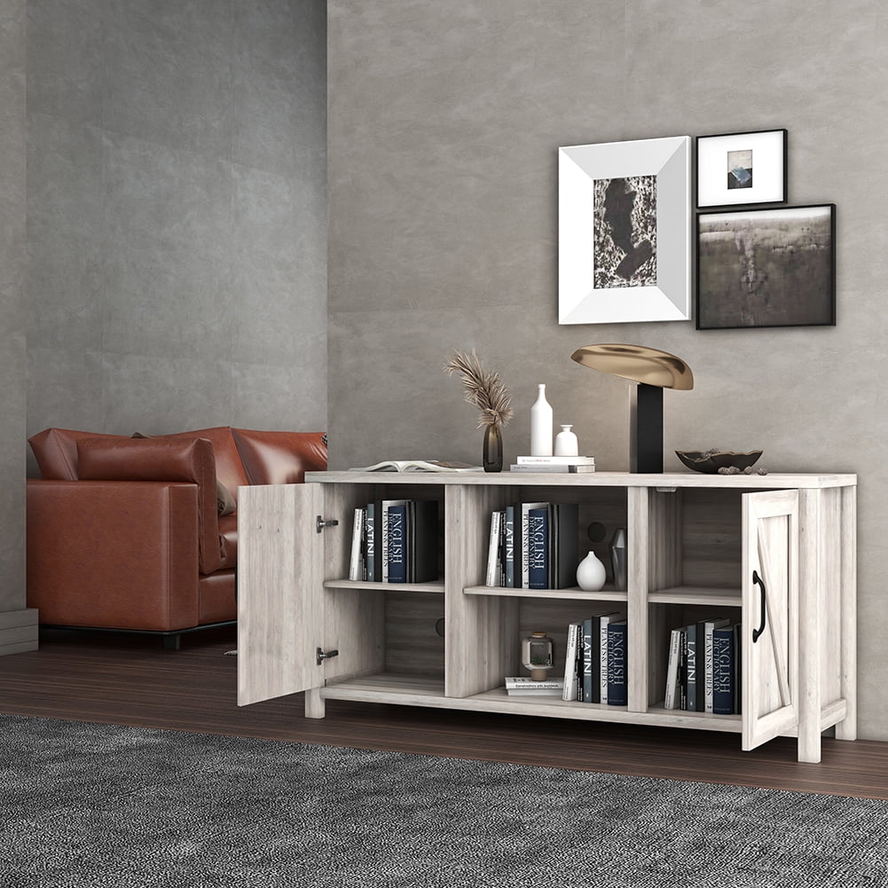 Kadyn 59 Inch Modern Farmhouse Double Doors TV Stand, Wood TV Entertainment Center with Adjustable Shelves, Modern TV Console for TVs up to 65 Inches, Grey Walnut Kadyn 59 Inch Modern Farmhouse Double Doors TV Stand, Wood TV Entertainment Center with Adjustable Shelves, Modern TV Console for TVs up to 65 Inches, Grey Walnut