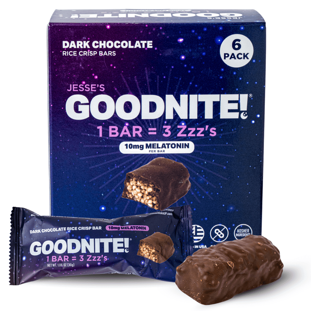 Jesse's Wakeup Goodnite Sleep Bars – 10mg Melatonin per Bar for Faster, Deeper Sleep – Dark Chocolate Protein Snack - 1 Box (6 pack)