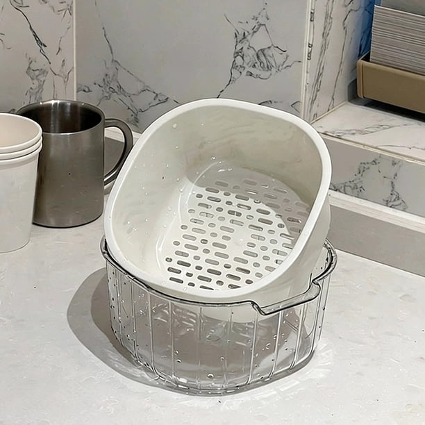 Cesta de drenaje de doble capa | Juego de 3 piezas para lavar y almacenar frutas y verduras | Plástico apto para uso alimentario | Organizador apilable para cocina y sala de estar