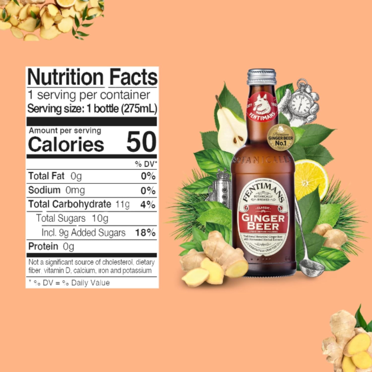 (Pack Of 6) Fentimans Ginger Beer 37.2 fl oz, (4 Bottles per Pack), 24 Bottles Total