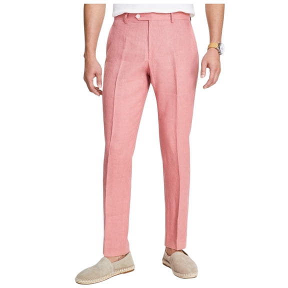 Tommy Hilfiger Mens Modern fit Dress Pants 36 / 32 Light Red Solid Stretch Linen