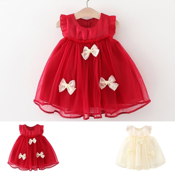 YHAJDS Baby Girls Sleeveless Dress Solid Color Mesh Tutu with Bow Knot for 6 Months-3 Years