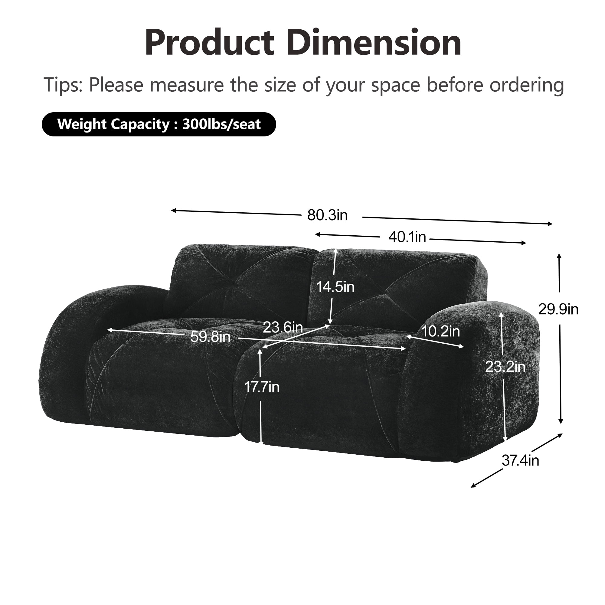 AISWORD 3-Piece Sofa Set (Two 2-Seater & One 3-Seater), 7-Seat Total Ultra-Soft Boneless Cloud Couches with 32D High-Density Foam & Anti-Slip Bottom, No Assembly Required