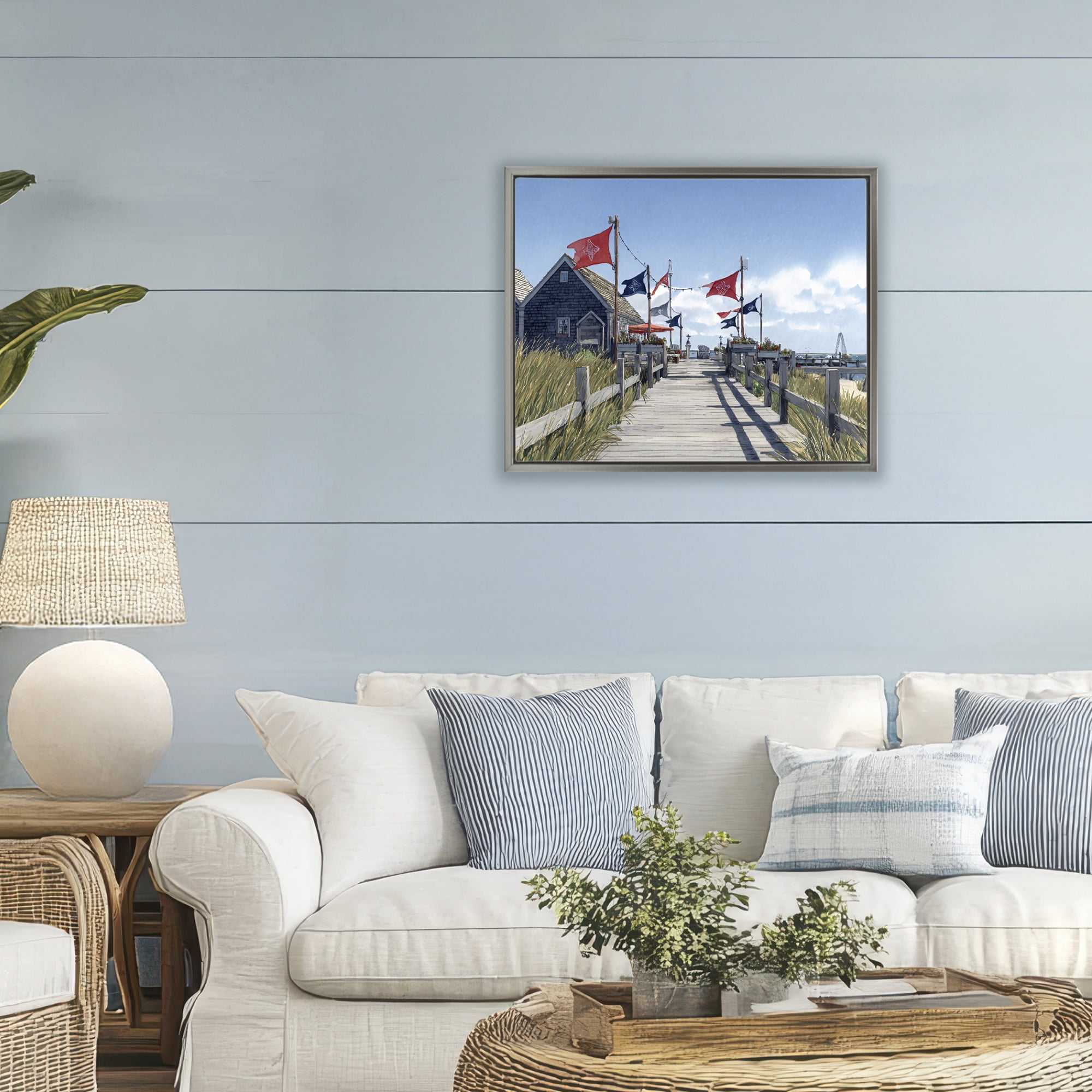 Stupell Industries Summer Boardwalk Stroll Gray Framed Floater Canvas Wall Art, design by Franklyn Gregory