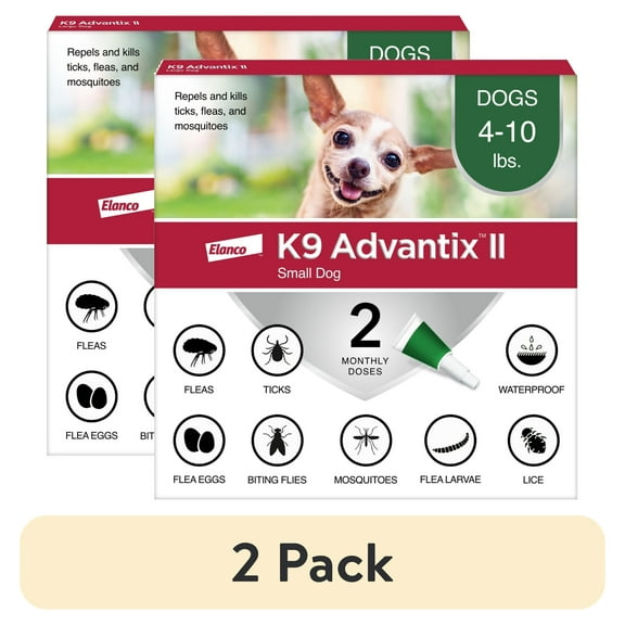 (2 pack) K9 Advantix II Monthly Flea & Tick Prevention for Small Dogs 4-10 lbs, 2-Monthly Treatments