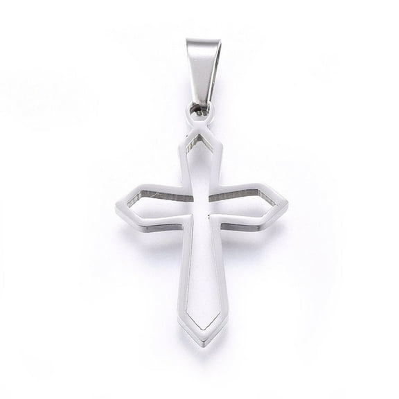 10pcs Non-Tarnish 304 Stainless Steel Pendants Cut-Out with Hollow Cross Stainless Steel color 27.5x19x2.2mm Hole: 8x4mm