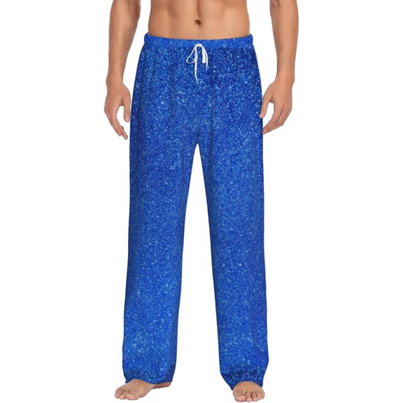 Salouo Blue Glitter Print Pajama Pants for Men, Lounge Pants Elastic Waistband Casual Men's sleepwear Loungewear Sleep Pajama Pant -Small