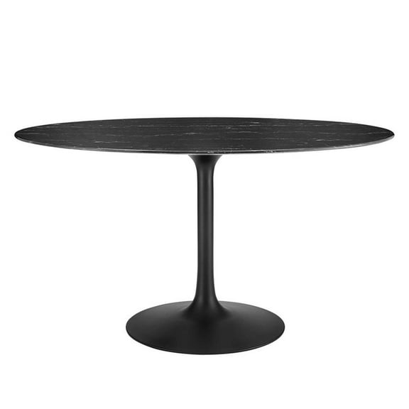Maklaine 54" Oval Modern Artificial Marble & Metal Dining Table in Black
