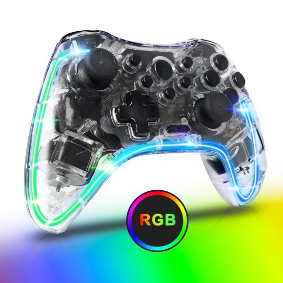 INFISU Switch Pro Controller With RGB LED Backlight,Wireless Nintendo Switch Controller Compatible with Switch/Lite/OLED & PC/Android /IOS,Transparen