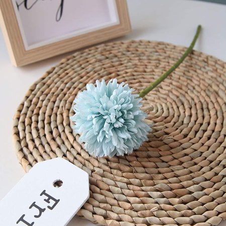 Artificial Flowers Chrysanthemum Ball Flowers 10Pcs Bouquet Present For Important People Glorious Moral For Home Office Coffee House Deco Parties And Wedding(Light Blue)