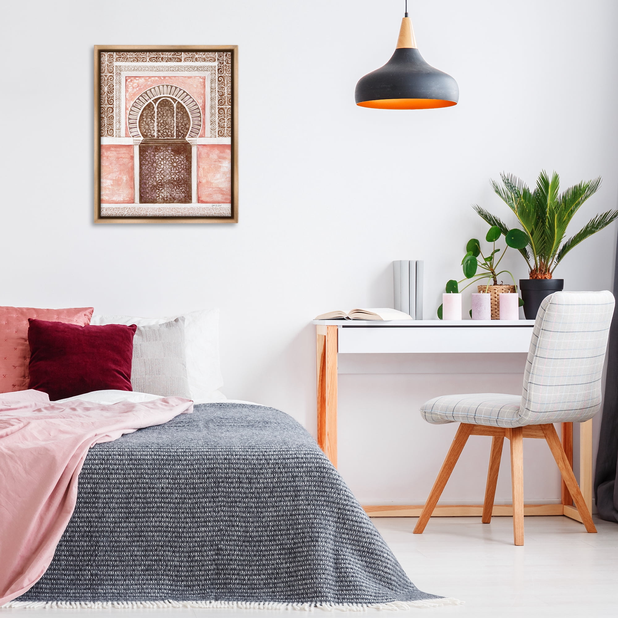 Stupell Industries Moroccan Tiled Alcove Buildings & Architecture Painting Brown Floater Framed Canvas Art Print Wall Art, 25 x 31