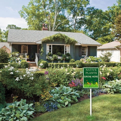 Soliyoahee Native Plants Grow Here Yard Sign with Stake 8x12inch Rustproof Aluminum Lawn Decorations Keep Off Sign for Outdoor Road Street Garden Decor