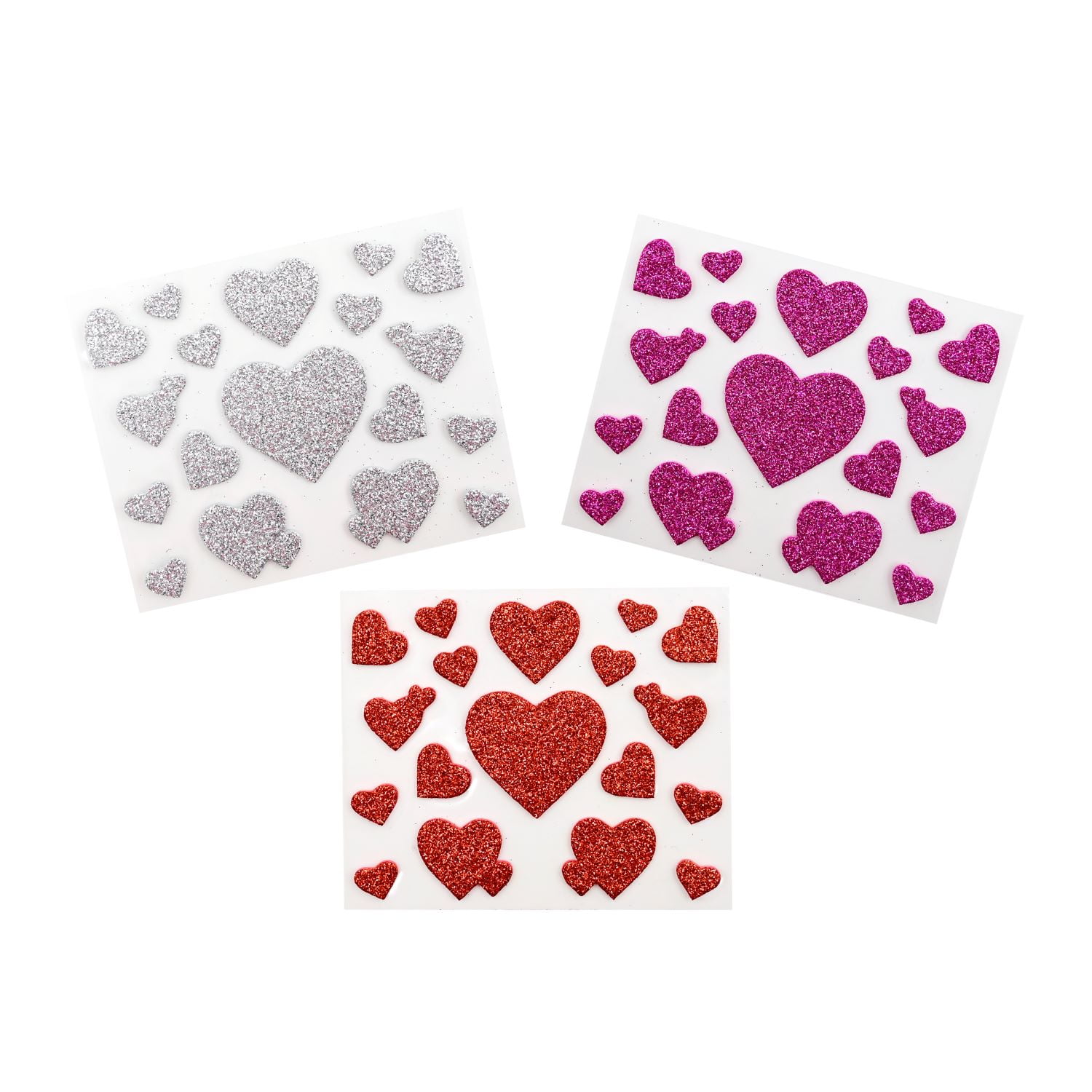 (3 pack) Hello Hobby Glitter Foam Heart Stickers, Multicolor, 54 Count
