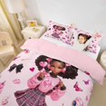 thumbnail image 3 of Castle Fairy Cartoon Black Girl Twin Duvet Cover,Butterfly Bow Print Twin Bedding,Pink White,Pink Reversible,1 Duvet Cover and 1 Pillowcase, 3 of 6