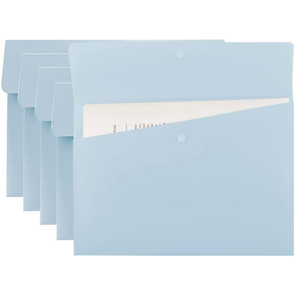 Carpetas de archivo FloreceBien tamaño carta, organizador de sobres de plástico, portadocumentos plano A4 con cierre de botón a presión (paquete de 5), azul pastel, paquete de 5