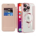 thumbnail image 4 of TECH CIRCLE for iPhone 15 Case 6.1" 2023, Clear Back Flip Wallet Phone Case with RFID Blocking Card Slots & Camara Lens Protector, Compatible with MagSafe, Magnetic Slim PU Leather Classic Case, Pink, 4 of 8