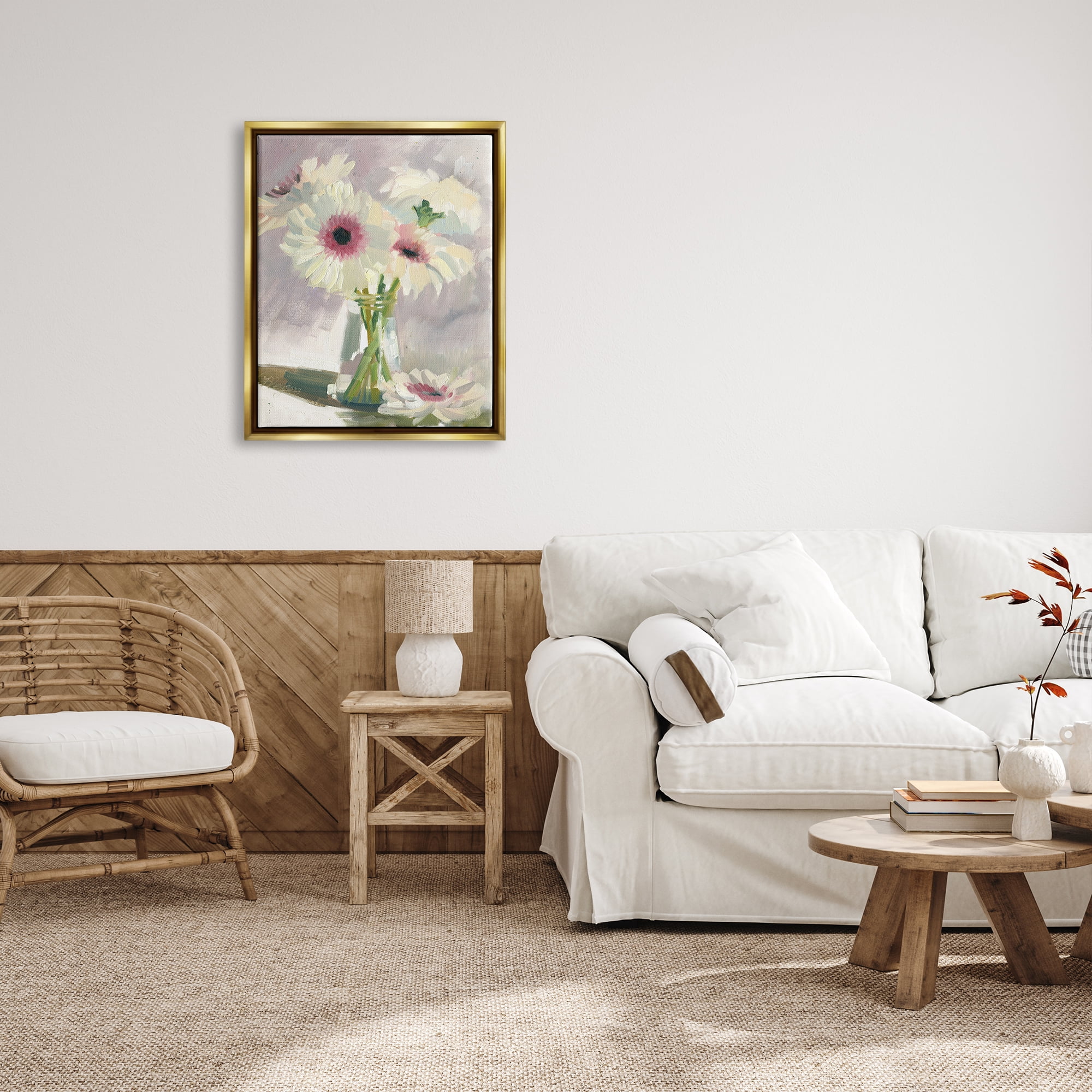 Stupell Industries White Mums Painting Botanical & Floral Painting Gold Floater Framed Canvas Art Print Wall Art, 25 x 31