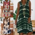 thumbnail image 2 of Uhndy Women V Neck Plus Size Loose Sundress Sleeveless Floral Casual Beach Midi Dress Green M, 2 of 3