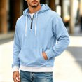 thumbnail image 2 of cllios Quarter Zip Hoodie Men Waffle Knit Pullover Long Sleeve Solid Color Casual Loose Fit Sweatshirt Hooded Tops with Pockets Blue S-XXXL, 2 of 6