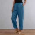 thumbnail image 4 of Soyumi Women Palazzo Pants, Linen Cotton Casual Wide Leg High Waisted Elastic Waist Flowy Lounge Beach Summer Yoga Trendy Pull On Comfortable Lightweight Pants with Pockets, Navy, 4 of 9