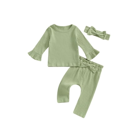 

Girls 3PCS Sets Long Sleeve Solid Color Tops Flared Pants Headband