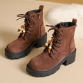 thumbnail image 4 of Dasayo Motorcycle Ladies Boots Brown Ankle Hiking Lace up Round Toe Low Heel Booties Ladies Shoes 36, 4 of 7