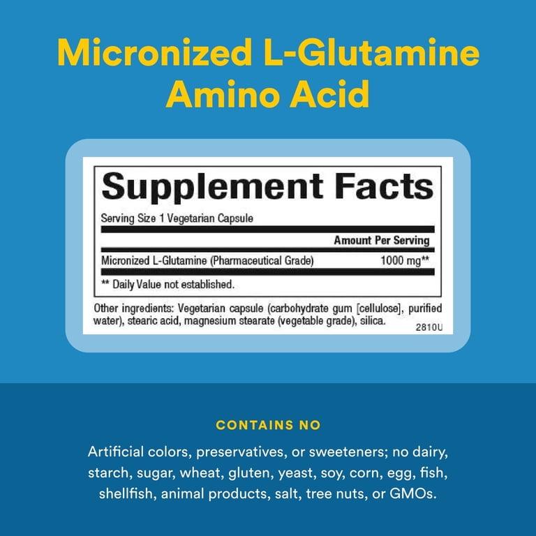 Natural Factors Micronized L-Glutamine 1000mg, Support for Muscle Tissue & Immune System, 90 Vegetarian Capsules