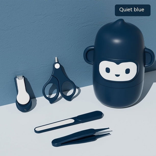Kit de uñas para bebé, cortaúñas para bebé, tijera, lima de uñas, pinzas, kit de cuidado para bebé 4 en 1 para recién nacido, bebé, niño pequeño, azul