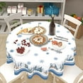 thumbnail image 4 of Blue Christmas Tablecloth Round 60 Inch Winter Woodland Deer Pine Snowflake Tree Decoration Table Cloth Washable Fabric Christmas Table Cover for Dining Kitchen Holiday Party Picnic Home Outdoor Decor, 4 of 6