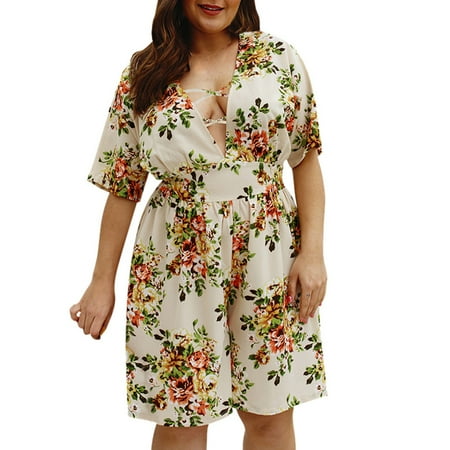 

Jumpsuits For Women Boho V-Neck Holiday Mini Playsuit Beach Overalls White XL